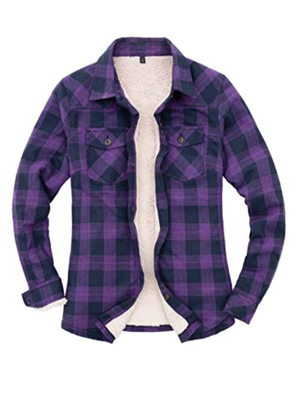 Sherpa Fleece Lined Flannel Jacket Button Down Plaid Shirt Jacket